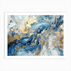 Abstract Blue Gold Painting Art Print