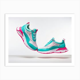 Turquoise And Pink Flashy Sneakers With Leather Construction Embodying A Sense Of Magic Captured M Art Print