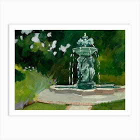 Ladies And Lions Garden Fountain Art Print