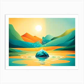 Landscape With Mountains And Water VECTOR ART Art Print