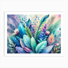 Watercolor Painting Of A Colorful Tropical Leaf Bouquet Art Print