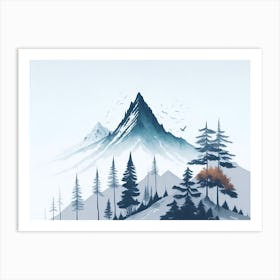 Mountain And Forest In Minimalist Watercolor Horizontal Composition 213 Art Print