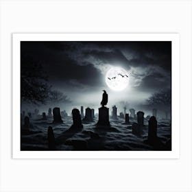 Full Moon Illuminating A Night Sky Clouded By Whispers Of Fog Gravestones Silhouetted Against The E (6) Art Print