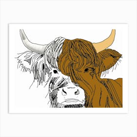 Two Dimentional Highland Cow Art Print