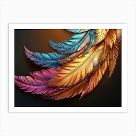 Colorful Golden Feather Art Print