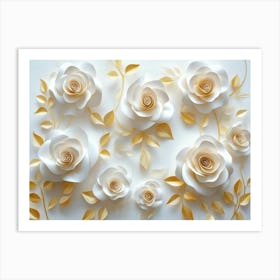 3d White Paper Roses Art Print