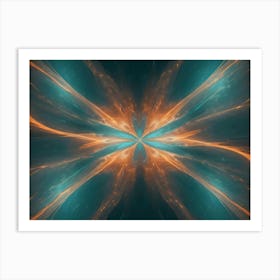 Abstract Image Of A Swirling, Glowing Pattern In Shades Of Orange And Teal, Resembling A Cosmic Nebula Or A Burst Of Energy Art Print