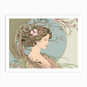 Deco Woman Floral Symphony: The Spirit of Flora Art Print