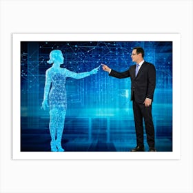 Abstract Concept Art Depicting A Cyberspace Scene Features A Businesswoman And A Man Without Detail (3) Art Print