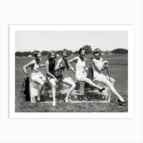 Lady Golfers on Ice Block, Black and White Vintage Photo 1 Affiche