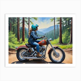 Woman On A Motorcycle 6 Art Print