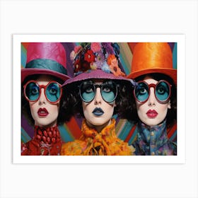 Three Women Wearing Colored Hats Glasses And Hats 3 Art Print