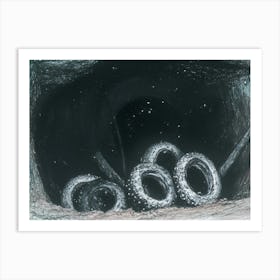 Tires And Pipes In A Tunnel Art Print