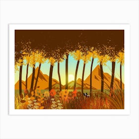 Autumn Landscape Mountains Fall Flowers Art Print