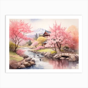 Cherry Blossoms And Japanese Garden Art Print