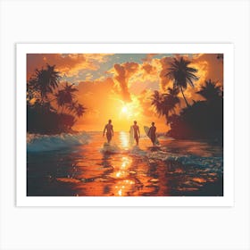 Surfers At Sunset 1 Art Print