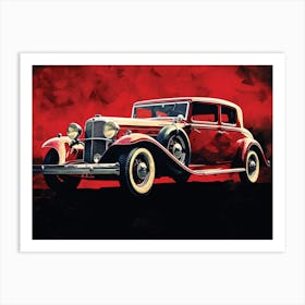 Vintage Crimson Car - 1930s Automobile Art Art Print