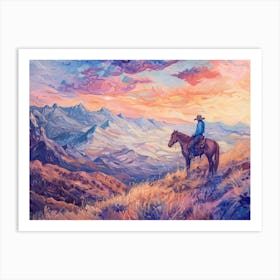 Cowboy Painting Rocky Mountains 7 Art Print
