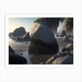 Isolated Rock Standing On The Coastline Art Print