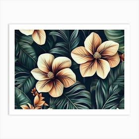 Tropical Seamless Pattern With Exotic Flowers And Leaves 7 Art Print