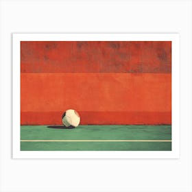 Soccer Ball In Front Of Red Wall Art Print