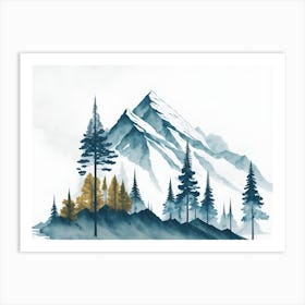 Mountain And Forest In Minimalist Watercolor Horizontal Composition 296 Art Print