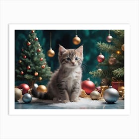 Christmas Kitten Cat Lover Art Print