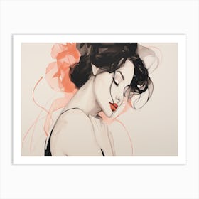 Woman With Red Lips Art Print