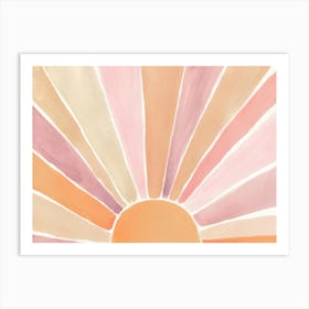 Watercolor Boho Sun in Blush Pink and Orange, Sunset, Sunshine, Sunrise Art Print