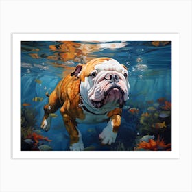 English Bulldog Dog Swimming In The Sea Art Print