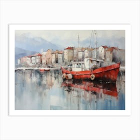 Red Boat In The Harbor Art Print