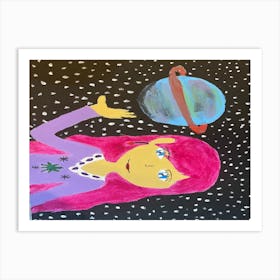 Girl Holding Planet Painting Art Print