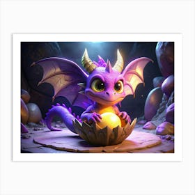 Baby Dragon In A Cave With A Golden Egg Art Print