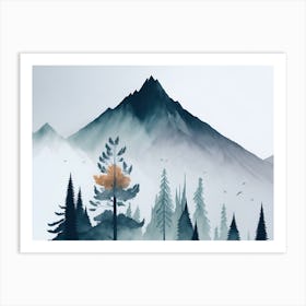 Mountain And Forest In Minimalist Watercolor Horizontal Composition 4 Art Print