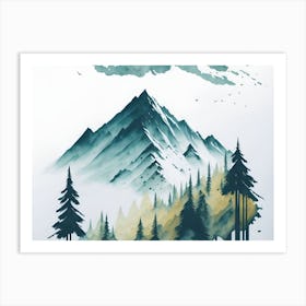 Mountain And Forest In Minimalist Watercolor Horizontal Composition 290 Art Print