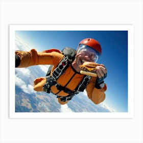 Skydiver Eating Burger Art Print