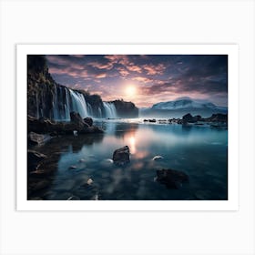 Sunset At The Waterfall Art Print