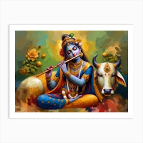 Melodies of Devotion: Radha's Flute Serenade Art Print