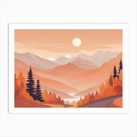 Misty mountains horizontal background in orange tone 140 Art Print