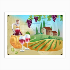 Wine And Grapes — wine poster, kitchen poster, wine print Art Print