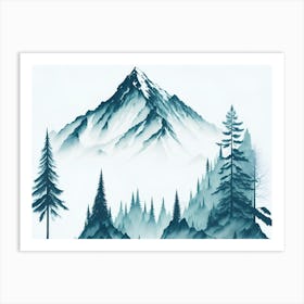 Mountain And Forest In Minimalist Watercolor Horizontal Composition 328 Art Print