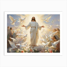 An Artistic Rendering Of A Serene Sunday Morning A Figure Symbolic Of Jesus Christ In A Posture Of Art Print