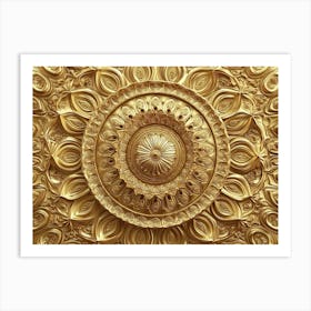 Detailed 3d Golden Mandala With Intricate Patterns Art Print