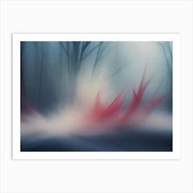 Abstract Image Of A Forest Scene With Red, Glowing Lights In The Fog Art Print