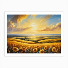 A Sun Drenched Pastoral Scene Unfolds Featuring Towering Sunflowers Reaching For The Bright Golden (5) Art Print