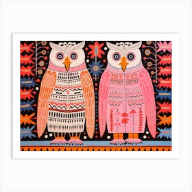 Snowy Owl 1 Folk Style Animal Illustration Art Print