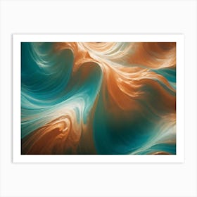 Abstract Waves In Orange And Teal Colors With A Textured, Metallic Surface Art Print