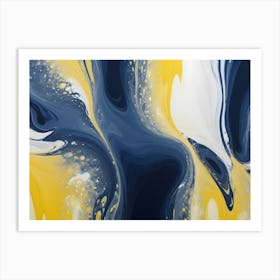 Abstract Image Of Swirling, Flowing Paint In Shades Of Blue, White, And Yellow Art Print