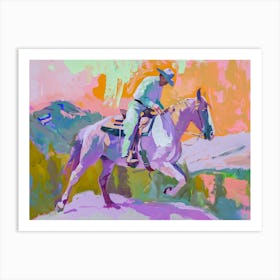 Neon Cowboy In Rocky Mountains 4 Painting Art Print