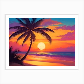 A Tranquil Beach At Sunset Horizontal Illustration 59 Art Print